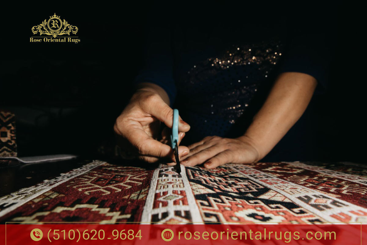 process of Repaired rug in a living room, showing restored color and texture for a refreshed home look