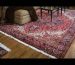 A hand-knotted wool oriental rug with natural dyes in a modern eco-friendly living room, showcasing sustainable rugs.