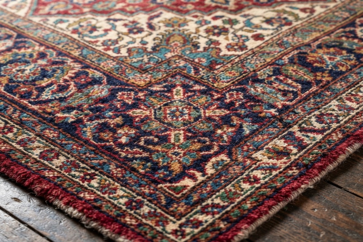 Specialist performing oriental rug cleaning safely using a low-moisture gentle wash on hand-knotted wool fibers.